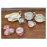 Creamers, gravy boat, perfume, powder dish