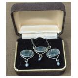 Sterling silver necklace, earrings