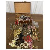 Dovetailed box & assorted necklaces