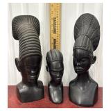 3 carved African busts