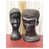 Pair carved African busts