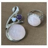 LARGE 925 multi stone pendant & ring