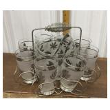 Libbey frosted silver glasses, ice bucket server