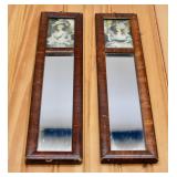 Vintage Wood Framed Skinny Mirrors with Lithos