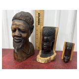 3 carved African busts