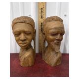 Pair carved African busts