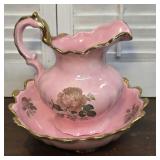 Pretty pink pitcher and bowl dated 1972