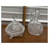 Cut glass candy dish and decanter