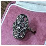 Marcasite sterling silver ring- size 6