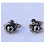 Vintage Mexico Sterling Screw Back Flower