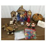Fabric nativity set, Santaï¿½s, bells, Christmas