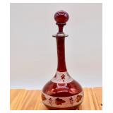 Antique Bohemian Ruby Red Hand Blown Etched Glass