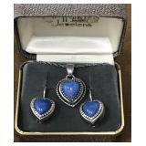 925 Blue Stone Heart Shaped Necklace & Earrings