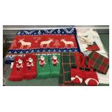 Christmas throw, placemats, and kitchen towels