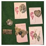 5 Art Nouveau brooches & Pierced earrings by
