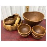 Wooden salad serving bowls with bowls