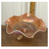 Marigold carnival glass footed bowl- cherries