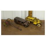 Cast iron trucks, fire pumper wagon