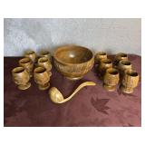 MCM Monkey Pod Hand Carved Punch Bowl Set