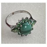 .925 Sterling green Malachite stone ring