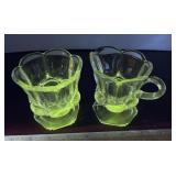 Green Glow Glass cream and sugar bowls.