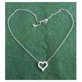 925 Sterling Silver Heart Glittery Necklace