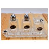 Vintage Boho Czech Cut Crystal Condiment Set.