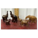 5 Carved Wood Elephants