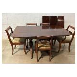 Triple Pedistol Drop Leaf Table w/ 5 Chairs & 3