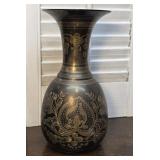 Solid brass etched vase made in India