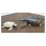 2 Turtles - Folk Art Carved Wood & Marble