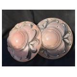 Pair of Art Deco Pink Frosted Glass 3-Chain