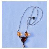 W German Sterling & Amber Necklace. Vintage