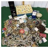 Large lot of costume jewelry & jewelry box