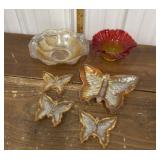 Fenton Amberina hobnail compote, marigold