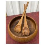 Teak wood salad bowls and serving utensils