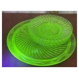 Glow glass cake plate and 4 plates