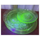 Glow glass cake plate and 3 plates