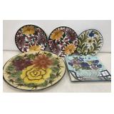 Floral plates and platter - one has a chip