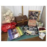 Sewing, quilting, crocheting items, needles,