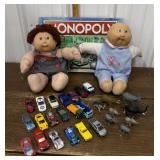 Monopoly game, Cabbage Patch dolls, Hot Wheels,