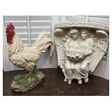 Garden Rooster and Angel wall sconce bird feeder