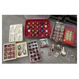 Christmas ornaments, nativity set, Santa figures