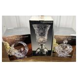 Crystal basket, hurricane lamp, covered dish *new