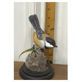 Artist signed carved wood chickadee