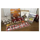 Christmas ornaments, frosted glasses, pumpkin pie