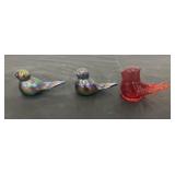 3 art glass Bird Paperweights