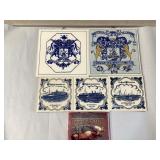 Tile lot, moose, ships, coat of arms