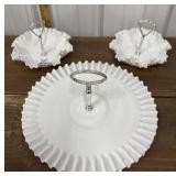 Hobnail milk glass dessert plate and candy dishes
