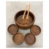 Kalmar teak wood salad bowls and serving utensils